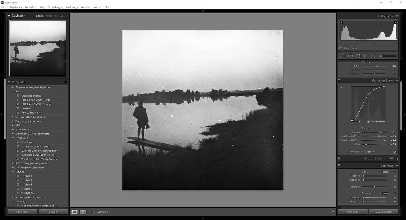 Bearbeitung der Platte in Lightroom